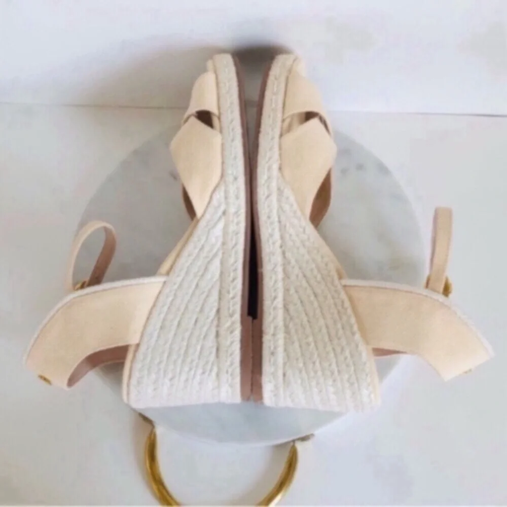 STUART WEITZMAN MIRELLA Cream Crisscross Wedge Espadrille Sandals